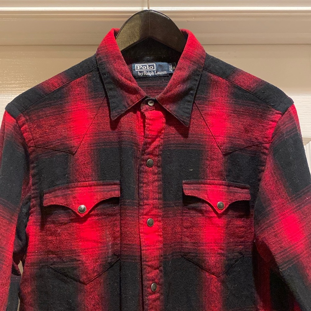 Polo Ralph Lauren Red Black Western Pearl Snap Shirt Medium